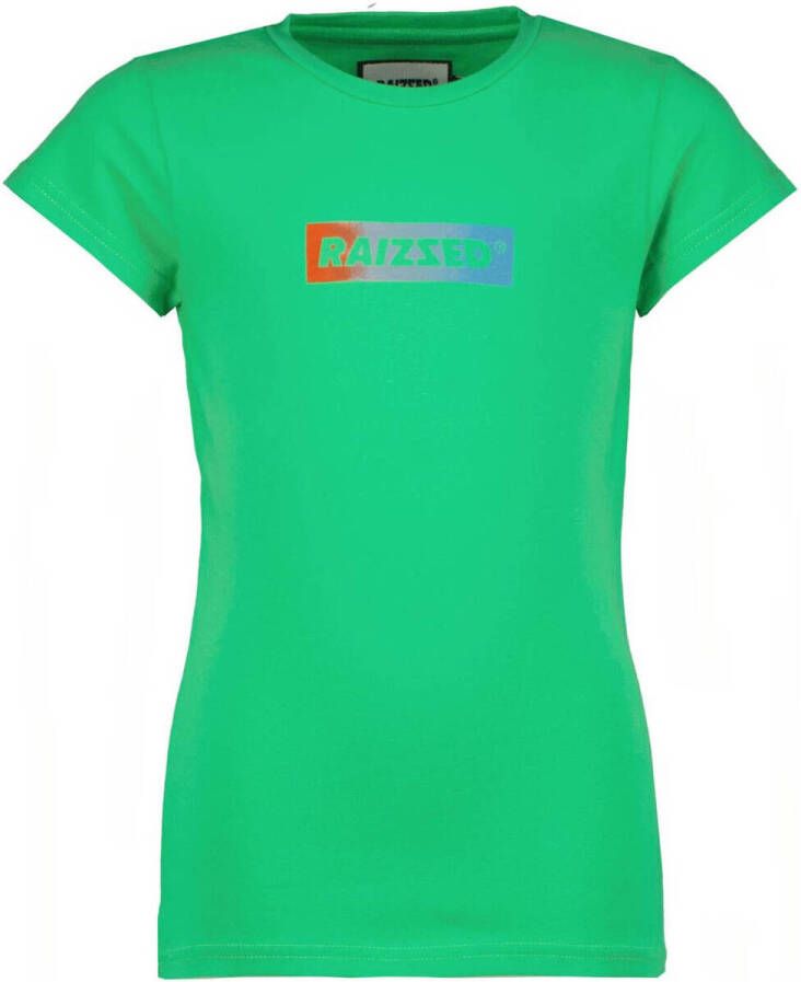 Raizzed T-shirt Denpasar met logo groen Meisjes Katoen Ronde hals Logo 116