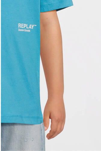 Replay T-shirt Blauw Jongens Katoen Ronde hals Effen 140 - Foto 2