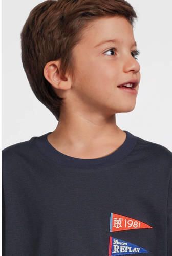 Replay T-shirt met printopdruk donkerblauw Jongens Katoen Ronde hals Printopdruk 128 - Foto 2