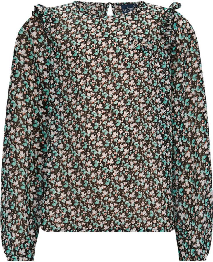 Retour Jeans gebloemde top Fajah groen zwart beige Meisjes Polyester Ronde hals 122-128