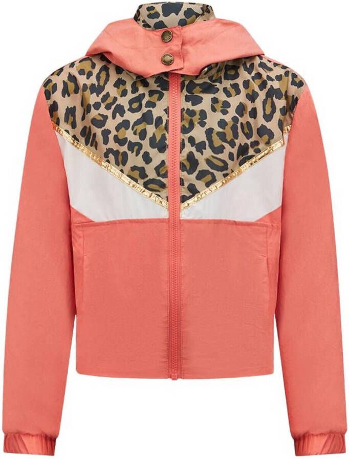 Retour Jeans zomerjas Cergy met dierenprint roze bruin wit Meisjes Polyester Capuchon 146 152