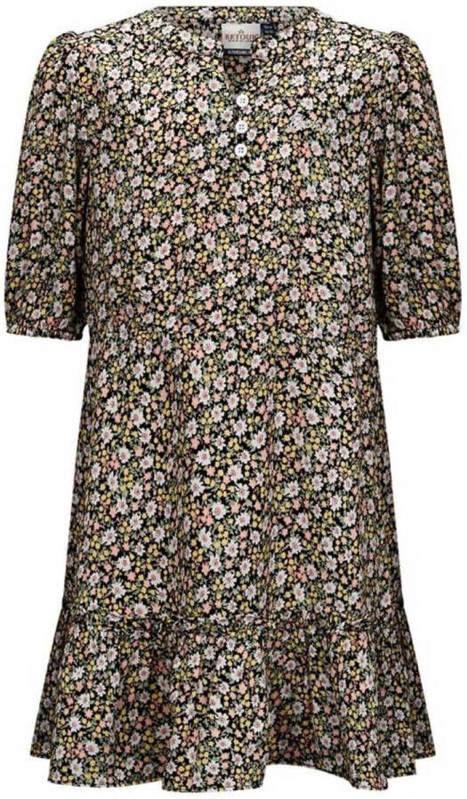 Retour Jeans gebloemde A-lijn jurk Kylie zwart multicolor Meisjes Polyester Ronde hals 122 128