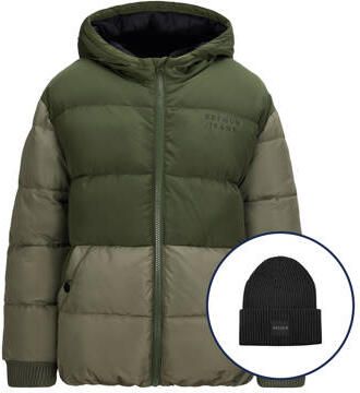 Retour Jeans gewatteerde jas donkergroen + muts Jongens Polyester Capuchon