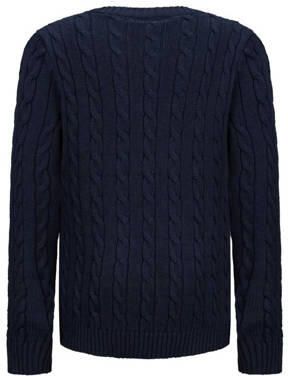 Retour Jeans kabeltrui Simon donkerblauw Jongens Stretchkatoen Ronde hals 122 128