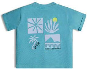 Retour Jeans Retour Mini T-shirt Pepijn met backprint aquablauw Jongens Stretchkatoen Ronde hals 104
