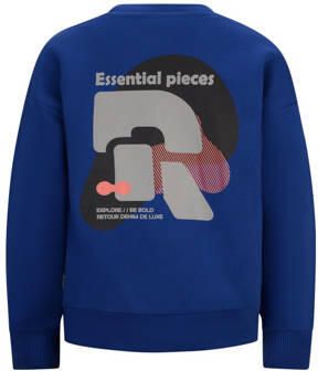 Retour Jeans sweater Hidde met backprint kobaltblauw Backprint 170 176