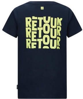 Retour Jeans T-shirt Chiel met backprint donkerblauw Jongens Katoen Ronde hals 122 128