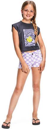 Retour Jeans denim short Kylie met all over print paars offwhite Korte broek Meisjes Stretchdenim 146 152 - Foto 1