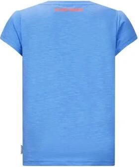 Retour Jeans T-shirt Starr met tekst blauw oranje Meisjes Katoen Ronde hals 122 128