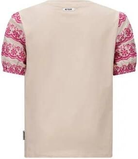 Retour Jeans top Xena met all over print beige roze T-shirt Meisjes Katoen Ronde hals 158 164