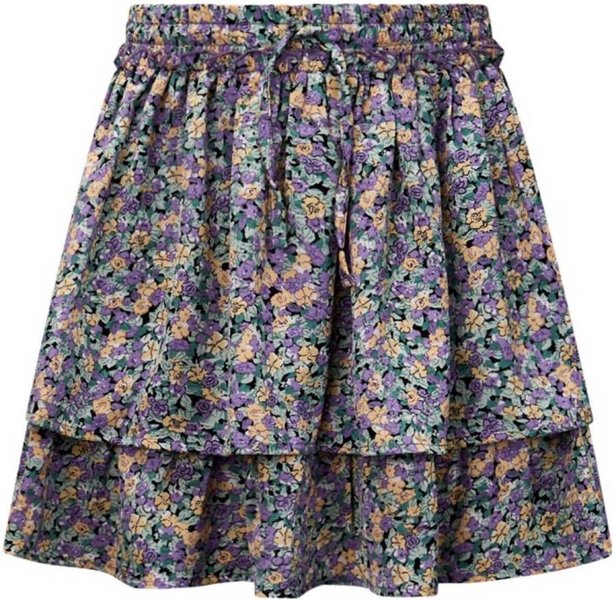 Retour Denim rok Flore met all over print blauw multicolor Meisjes Polyester 158 164
