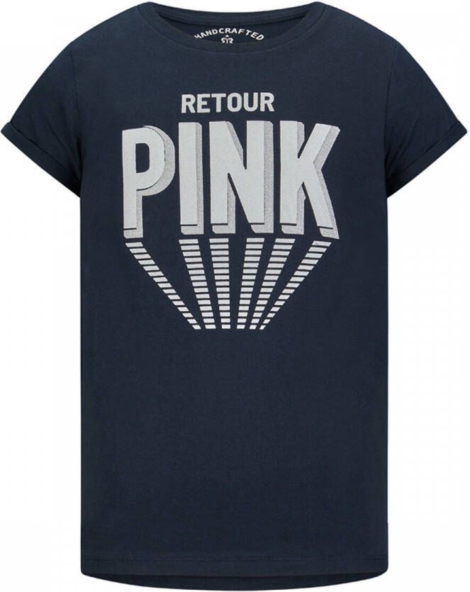 Retour Jeans T-shirt met tekst blauw Meisjes Katoen Ronde hals Tekst 122-128