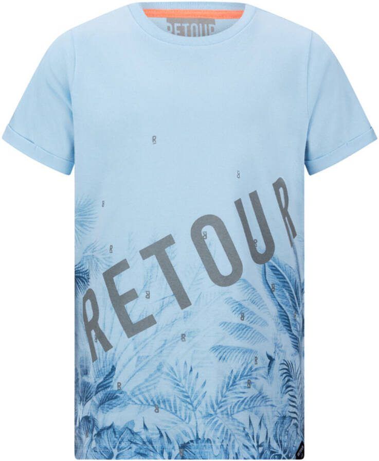 Retour Jeans T-shirt Joah met printopdruk lichtblauw Jongens Katoen Ronde hals 122-128