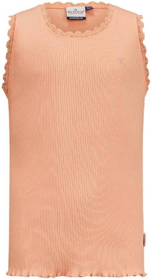 Retour Jeans gestreept ribgebreid T-shirt Orlene perzik Oranje Meisjes Katoen Ronde hals 146 152