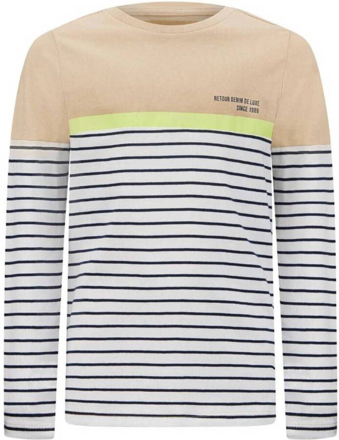 Retour Jeans gestreepte longsleeve Gidion zand wit zwart Beige Jongens Katoen Ronde hals 146 152