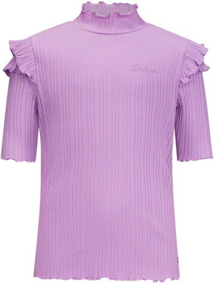 Retour Jeans top Yass met ruches lichtpaars Meisjes Katoen Opstaande kraag 146 152