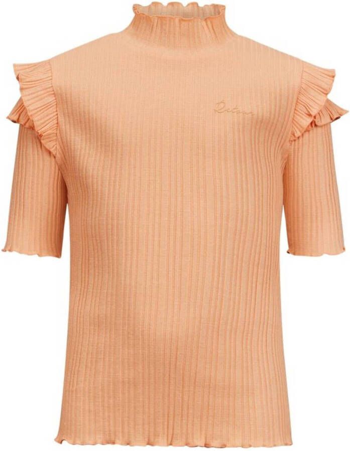 Retour Jeans top Yass met ruches perzik Roze Meisjes Katoen Opstaande kraag 122 128