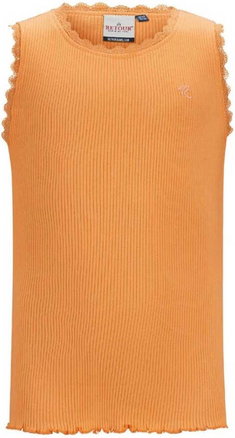 Retour Jeans ribgebreid T-shirt Orlene met kant oranje Meisjes Katoen Ronde hals 134 140