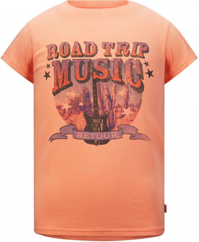 Retour Jeans T-shirt Terry met printopdruk perzik Oranje Meisjes Stretchkatoen Ronde hals 146 152