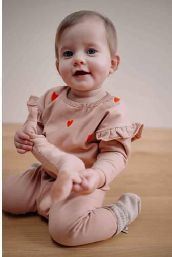 Riffle Amsterdam sweater met ruches en hartjes lichtbruin oranje Hartjes - Foto 3
