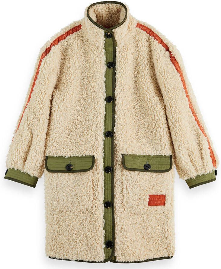Scotch & Soda teddy winterjas beige groen oranje Meisjes Polyester Opstaande kraag 128