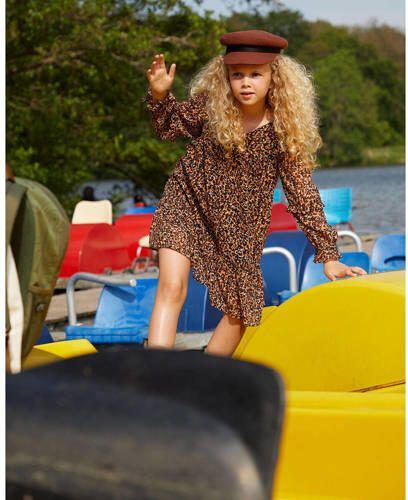 Scotch & Soda jurk met panterprint bruin Meisjes Polyester Ronde hals Panterprint 140 - Foto 2