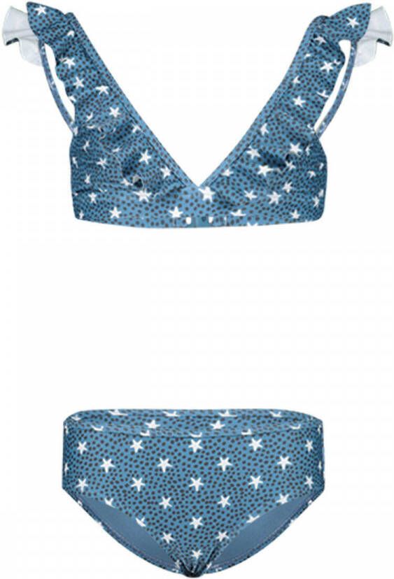 Shiwi triangel bikini Stardust met all over print blauw Meisjes Polyester 152