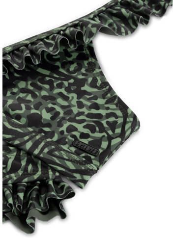 Shiwi triangel bikini Bella met ruches groen zwart Meisjes Polyester All over print 122 128