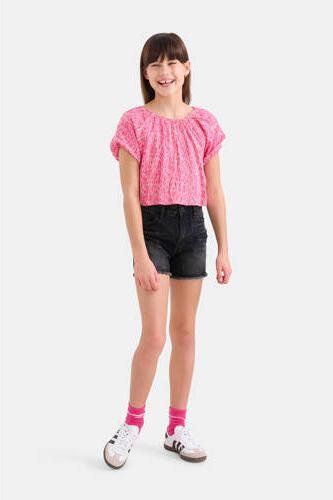 Shoeby blouse met all over print roze wit Meisjes Viscose Klassieke kraag 146 152 - Foto 3