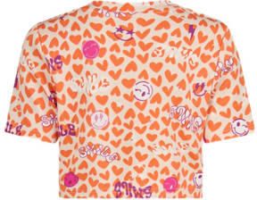 Shoeby crop top met all over print oranje roze Meisjes Polyester Ronde hals 134 140