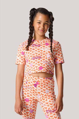 Shoeby crop top met all over print oranje roze Meisjes Polyester Ronde hals 134 140 - Foto 3