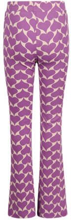 Shoeby flared broek met hartjes paars offwhite Meisjes Polyester Hartjes 170 176