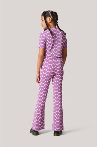 Shoeby flared broek met hartjes paars offwhite Meisjes Polyester Hartjes 170 176 - Foto 3
