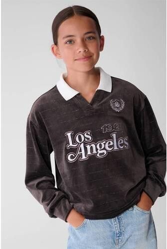 Shoeby fluwelen longsleeve met glitters donkerbruin Meisjes Fluweel Polokraag - Foto 4