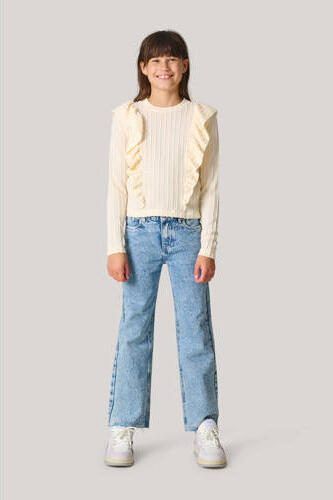 Shoeby gebreide longsleeve met ruches ecru Meisjes Polyester Ronde hals 110 116 - Foto 3
