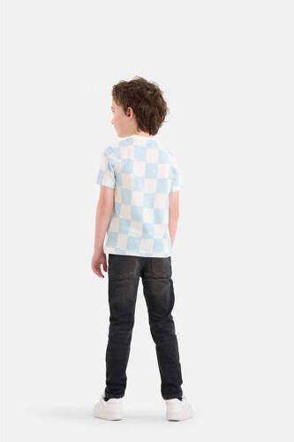 Shoeby geruit T-shirt lichtblauw wit Jongens Katoen Ronde hals Ruit 110 116