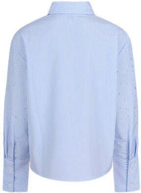 Shoeby gestreepte blouse lichtblauw wit Meisjes Polyester Klassieke kraag 134 140