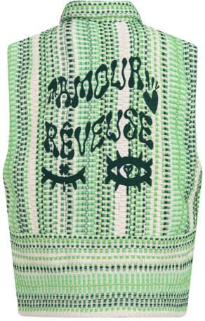 Shoeby gilet met all over print en textuur groen Meisjes Polyester Klassieke kraag 134 140