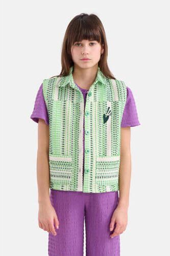 Shoeby gilet met all over print en textuur groen Meisjes Polyester Klassieke kraag 134 140 - Foto 2