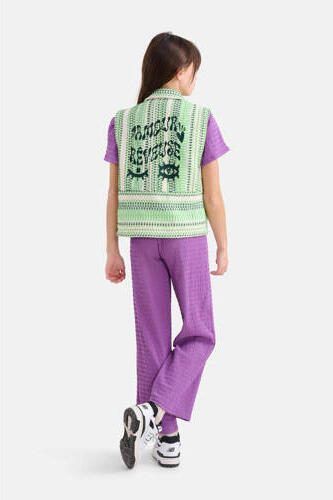 Shoeby gilet met all over print en textuur groen Meisjes Polyester Klassieke kraag 134 140 - Foto 3