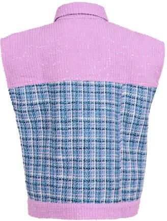 Shoeby gilet met all over print lila blauw Meisjes Katoen Klassieke kraag 134 140