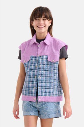 Shoeby gilet met all over print lila blauw Meisjes Katoen Klassieke kraag 134 140 - Foto 2