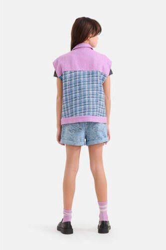 Shoeby gilet met all over print lila blauw Meisjes Katoen Klassieke kraag 134 140 - Foto 3