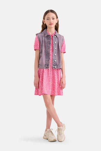 Shoeby gilet met all over print paars Meisjes Denim Klassieke kraag All over print 134 140