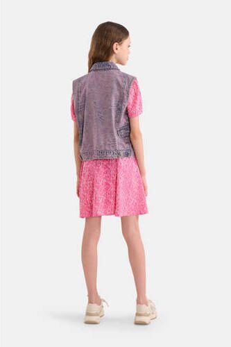 Shoeby gilet met all over print paars Meisjes Denim Klassieke kraag All over print 134 140 - Foto 2