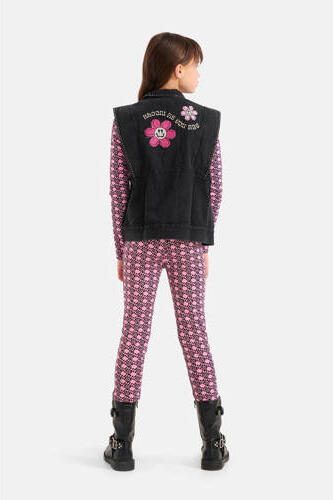 Shoeby gilet met backprint en borduursels dark grey Grijs Meisjes Denim Klassieke kraag 146 152 - Foto 3