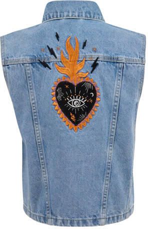 Shoeby gilet met backprint medium blue denim Blauw Backprint 134 140