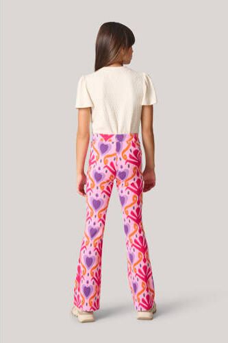 Shoeby high waist flared broek met all over print roze Meisjes Polyester 110 116