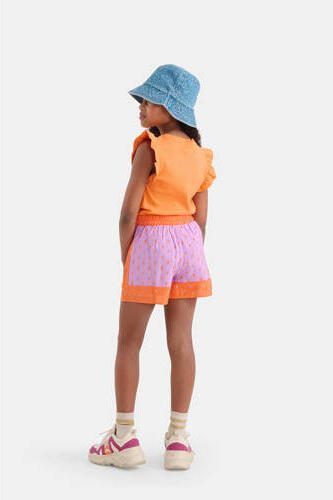 Shoeby high waist regular fit casual short met all over print paars oranje Korte broek Meisjes Viscose 110 116 - Foto 3