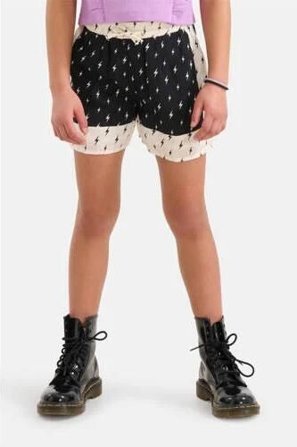 Shoeby high waist regular fit casual short met all over print zwart gebroken wit Korte broek Meisjes Viscose 134 140